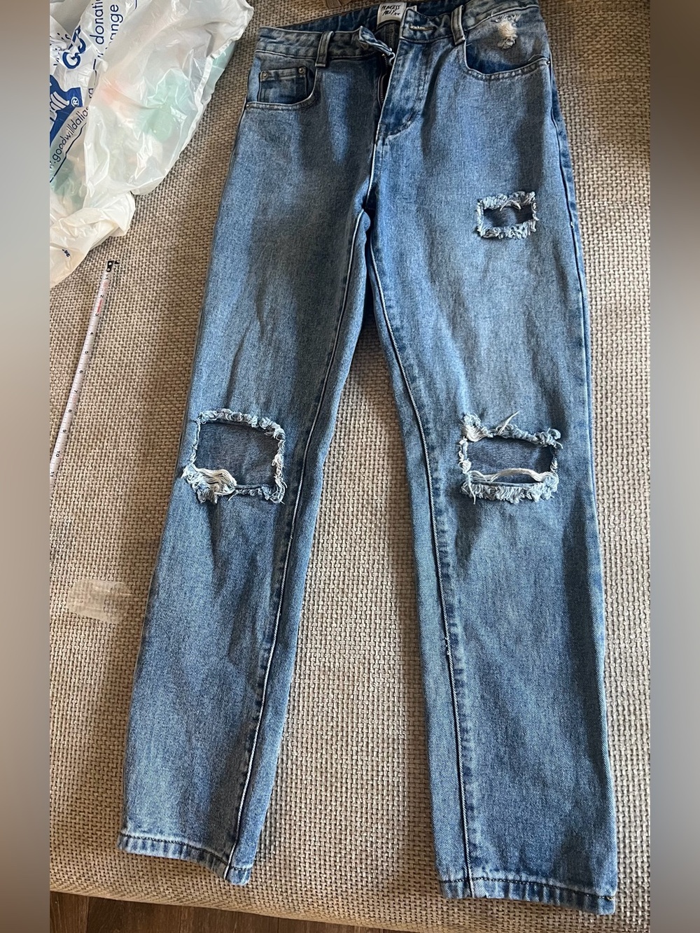 Princess Polly Distressed Straight Leg Jeans Light Wash Size 2
